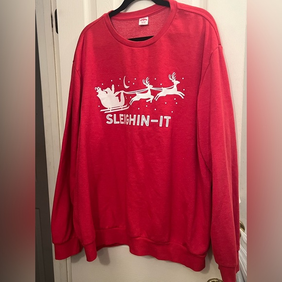 Holiday Time Other - 3XL Men's Holiday Time Red Crewneck Sweater with White Sleigh Graphic